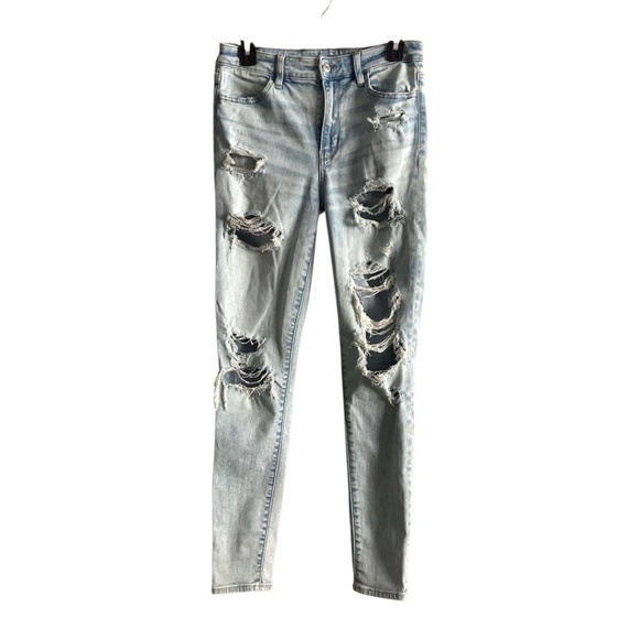 American Eagle Blue Skinny Distressed Super Hi-Rise Jeans - Picture 1 of 7